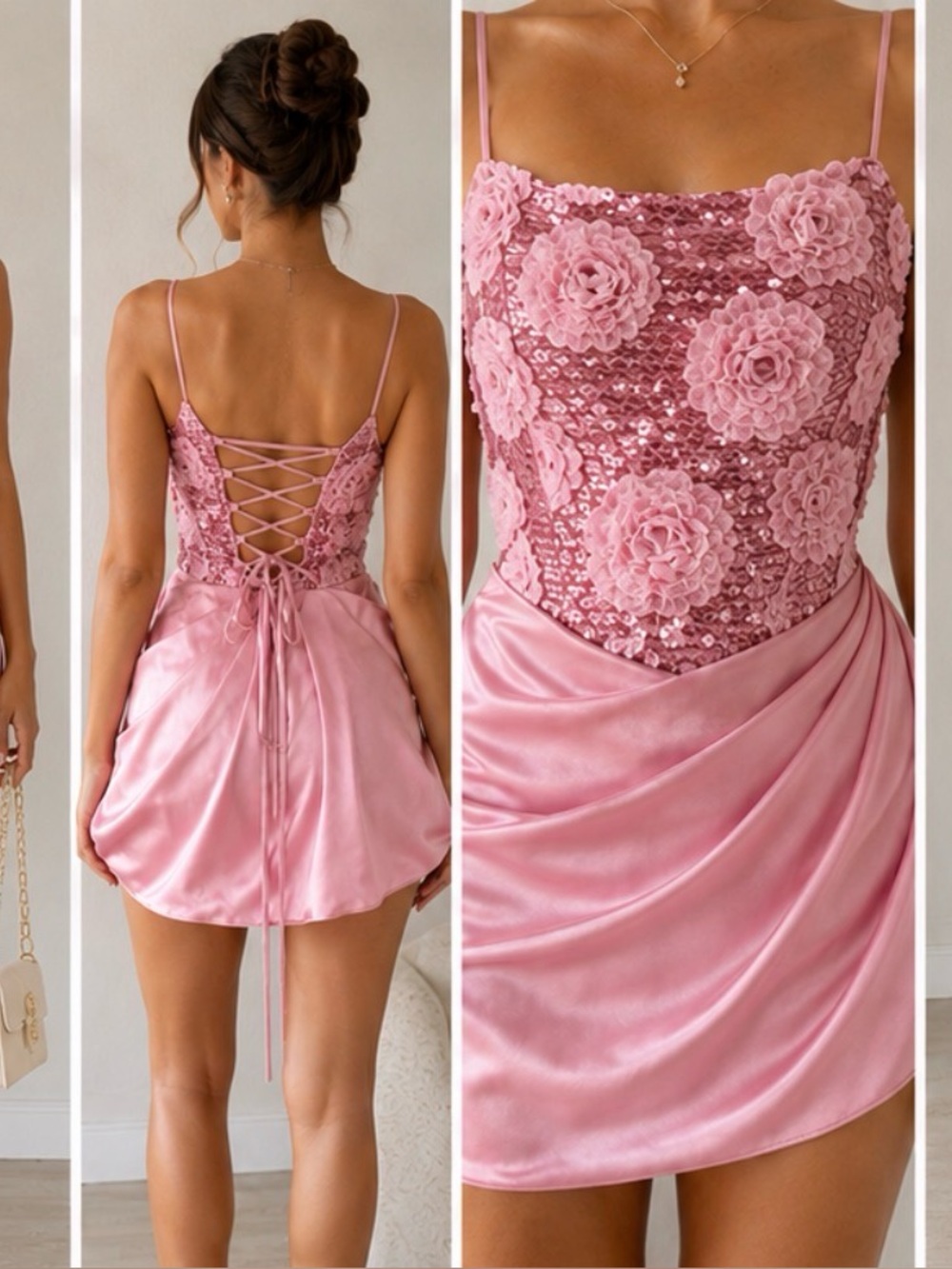 NWT Pink Rosette Corset Mini Dress Coquette Balletcore Fairycore Size M